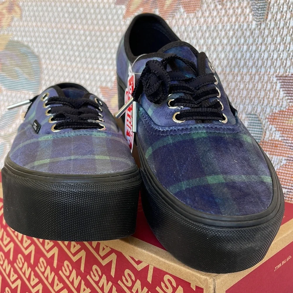 Vans WMNS Authentic Stac Velvet Plaid Green/Black VN0A5KXX203 Sneakers Platforms